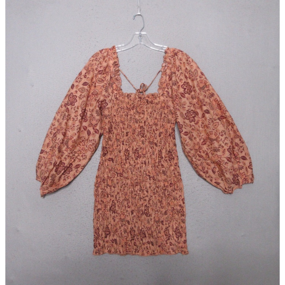 Free People‎ Mini Dress Small Floral Smock it to Me Balloon Sleeve Coquette Boho